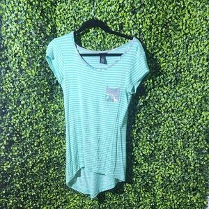 Rue21 Teal White Striped Tee Shirt Size Small